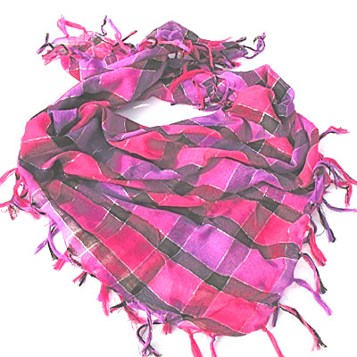 紫红灰棉麻涤纶千鸟格子大方格围巾
