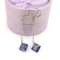 紫色方形锆石耳环