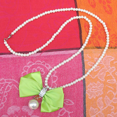 韩版珍珠水晶毛衣项链绿色蝴蝶结版