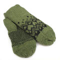 草绿色里包套暖和厚毛线手套
