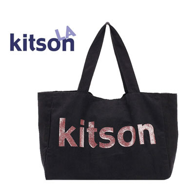 kitson实用黑色麂皮绒手提包 烫金logo便当包单肩包批发